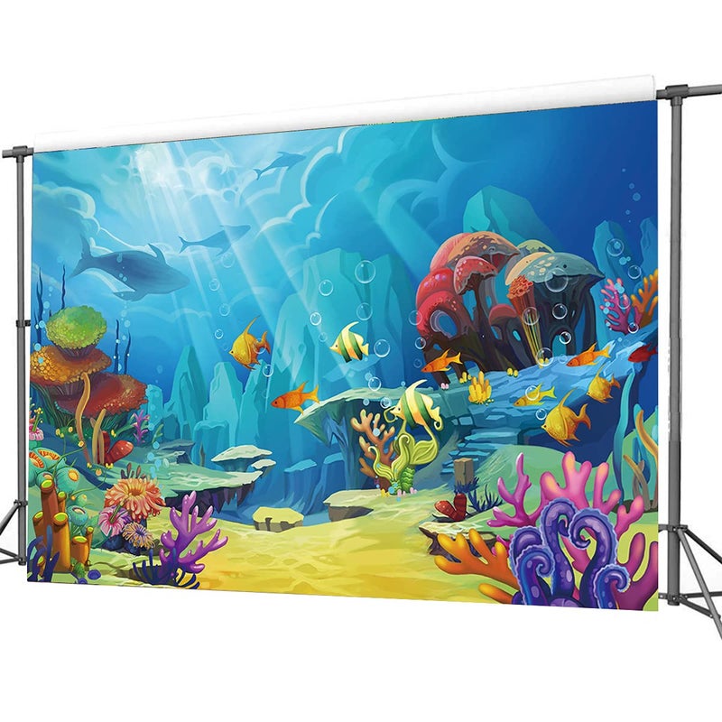 CHAIYA Under The Sea Backdrop Ocean Little Mermaid Backdrop Background for Under The Sea Theme Baby Shower Photo Booth Banner Party Cake Table Decoration 5x3ft - Image 2